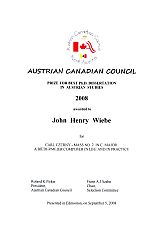 Certificate presented to 2008 Winner, John Wiebe